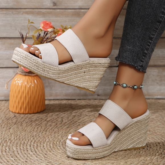 Open Toe Platform Suede Wedge Sandals - Picture 3 of 5
